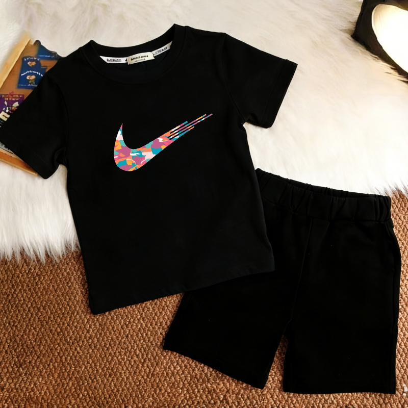 Modern Chic All-Season Casual Sporty Summer Unisex Kids' Pants Suit | Color: Black | Image 1