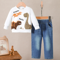 Minimalist Autumn 2-Piece Baby Boys' Pants Suit, Ages 0-24 Months | Color: White&Deep Blue | Image 1