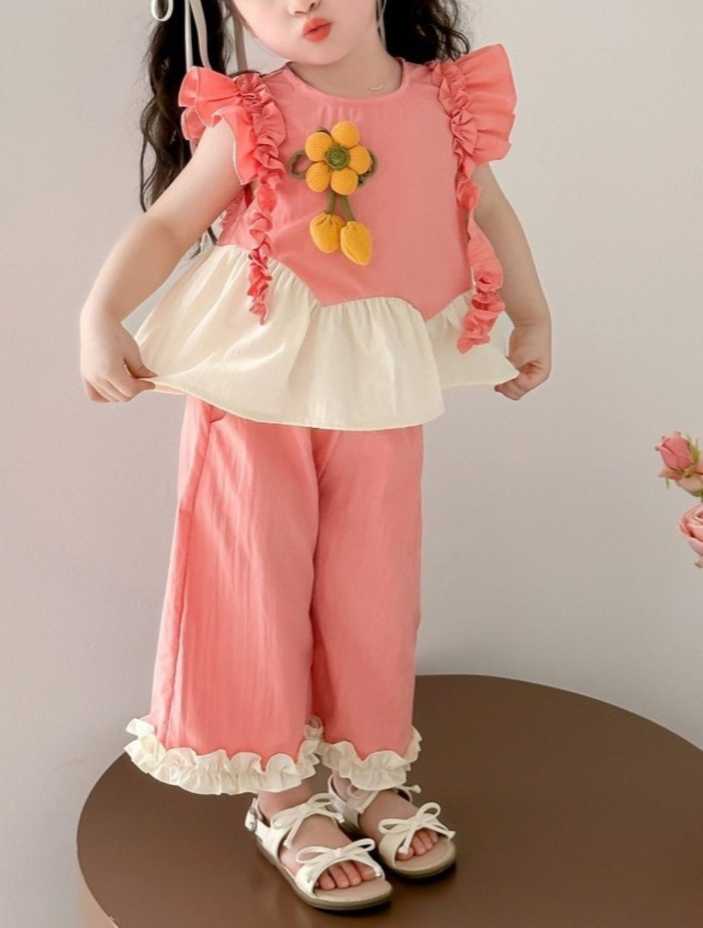 Casual Sporty Summer 2-Piece Girls' Pants Suit, Ages 2-9 | Color: Pink | Image 1