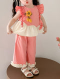 Casual Sporty Summer 2-Piece Girls' Pants Suit, Ages 2-9 | Color: Pink | Image 1