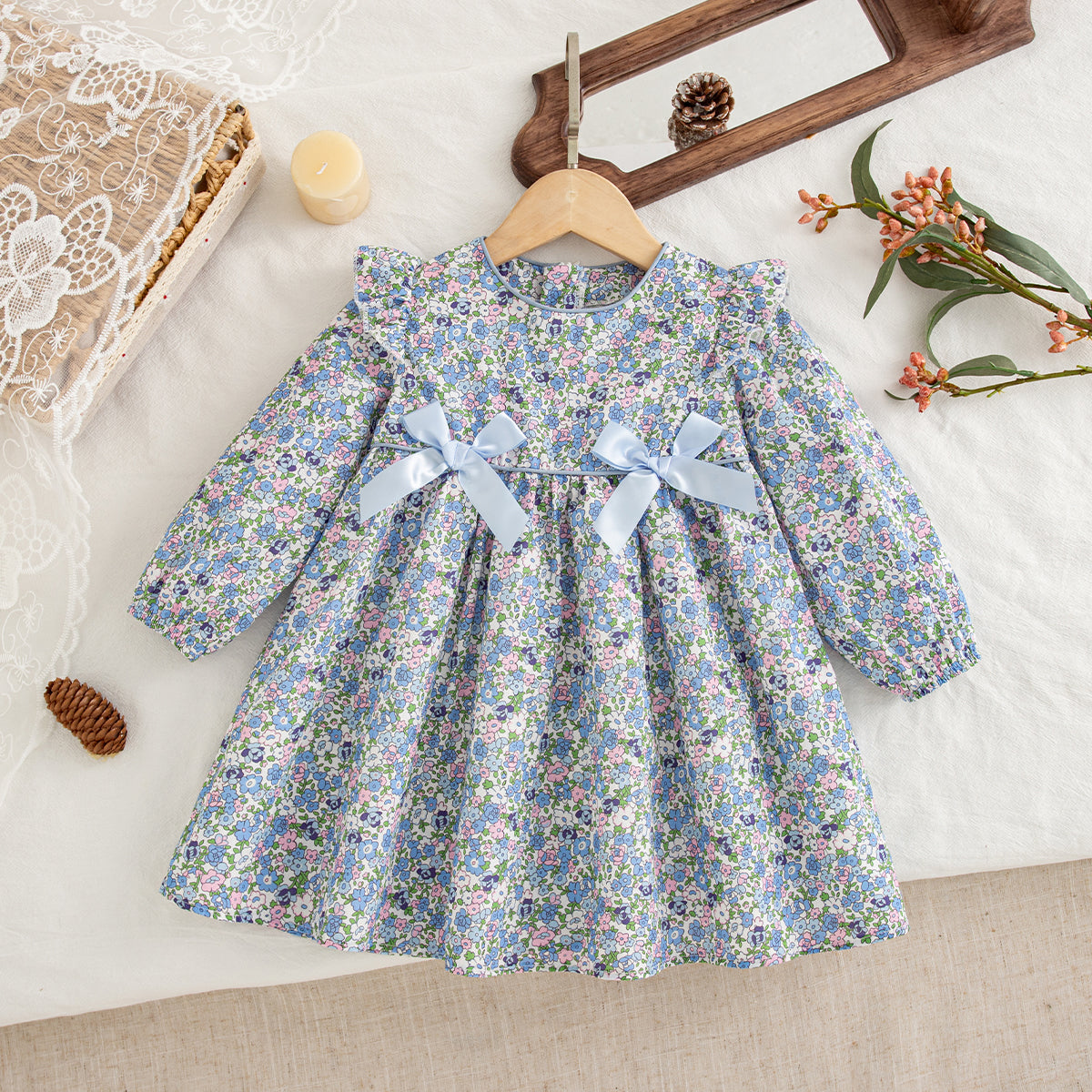 Sweet & Cute Autumn Baby Girls' Dress, Ages 1-24 Months | Color: Blue | Image 1