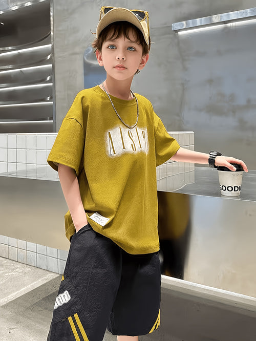 Casual Sporty Summer 2-Piece Boys' Pants Suit, Ages 4-11 | Color: Yellow | Image 2