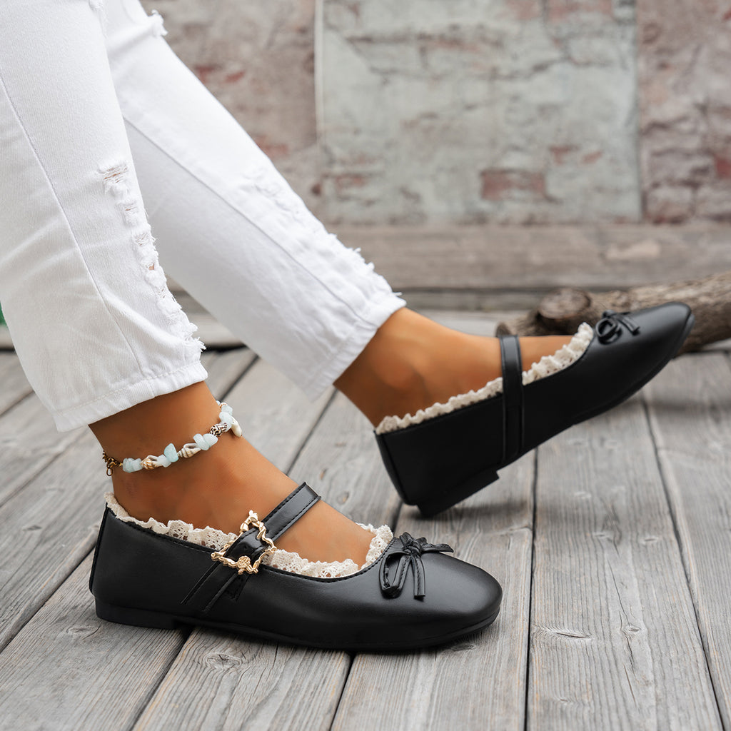 Modern Chic All-Season PU/Artificial Leather/Microfiber Leather Women's Flat Shoes | Color: Black | Image 2
