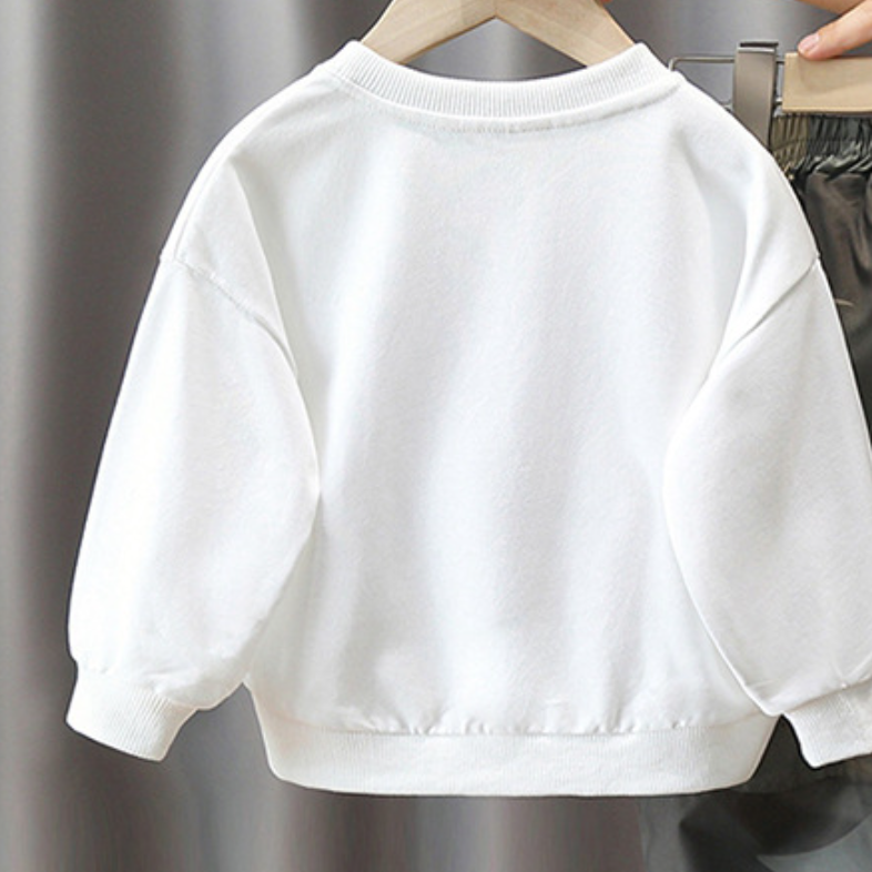 Minimalist Autumn 2-Piece Unisex Kids' Pants Suit, Ages 2-9 | Color: White | Image 2