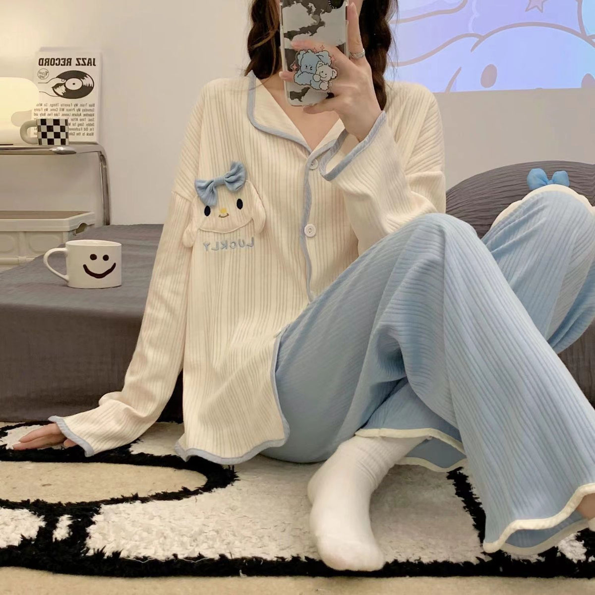 Modern Chic Sweet Feminine All-Season 2 Pcs Women 's Long Sleeve Sleep Set | Color: Style 4 | Image 1