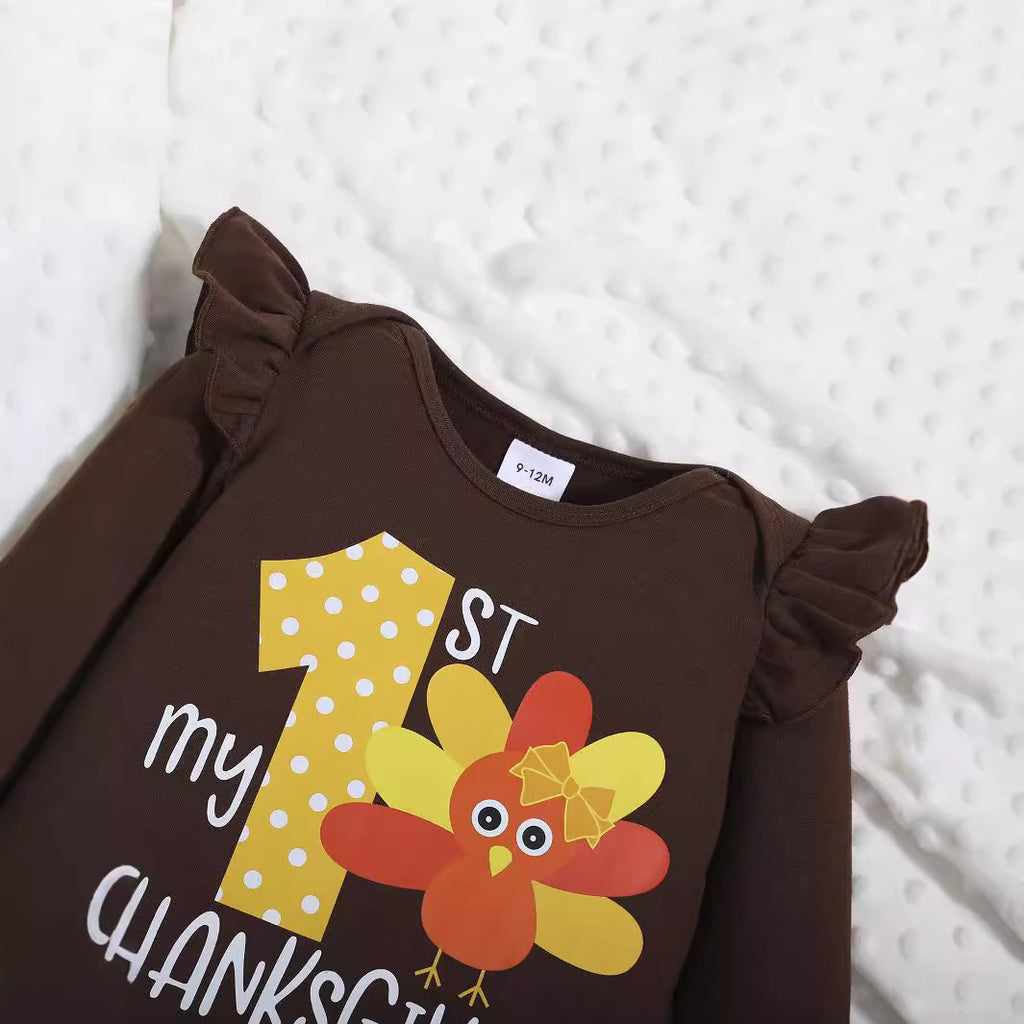 Sweet & Cute Autumn 2-Piece Baby Girls' Pants Suit, Ages 0-6 Months | Color: Deep Brown | Image 2