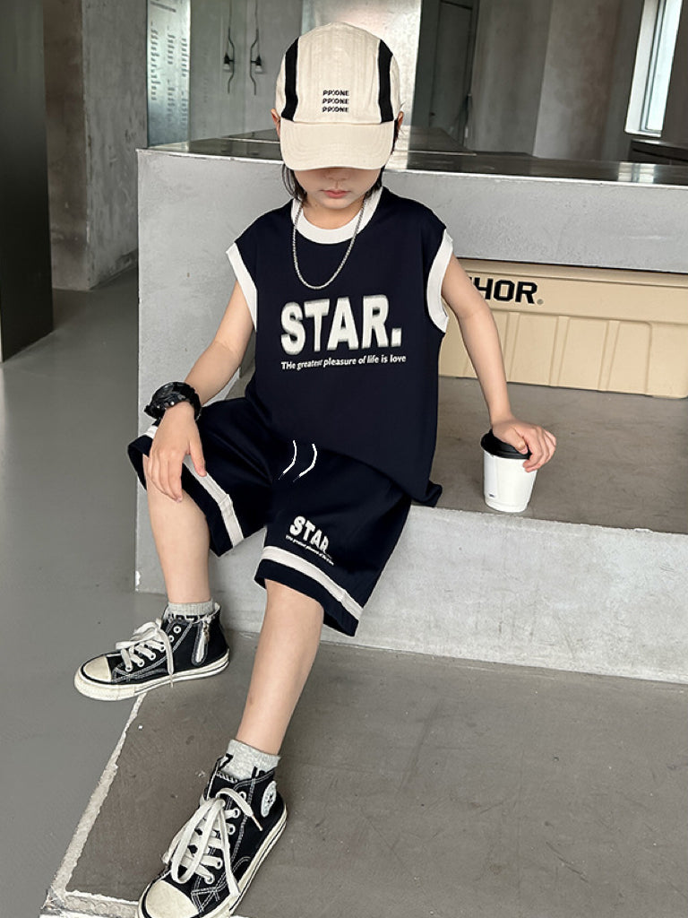 Minimalist Summer 2-Piece Boys' Pants Suit, Ages 4-14 | Color: Navy | Image 3