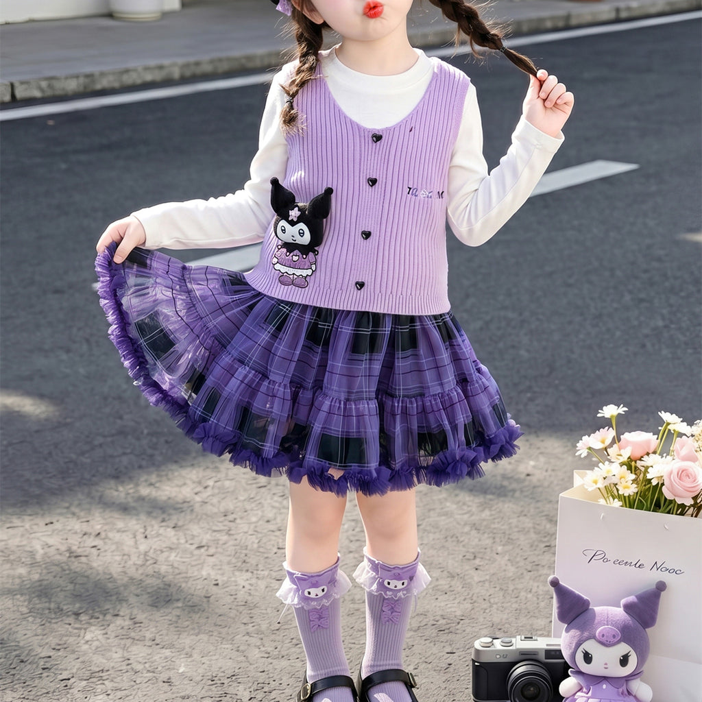 Trendy Autumn 3-Piece Girls' Dress Suit, Ages 2-9 | Color: Purple | Image 2