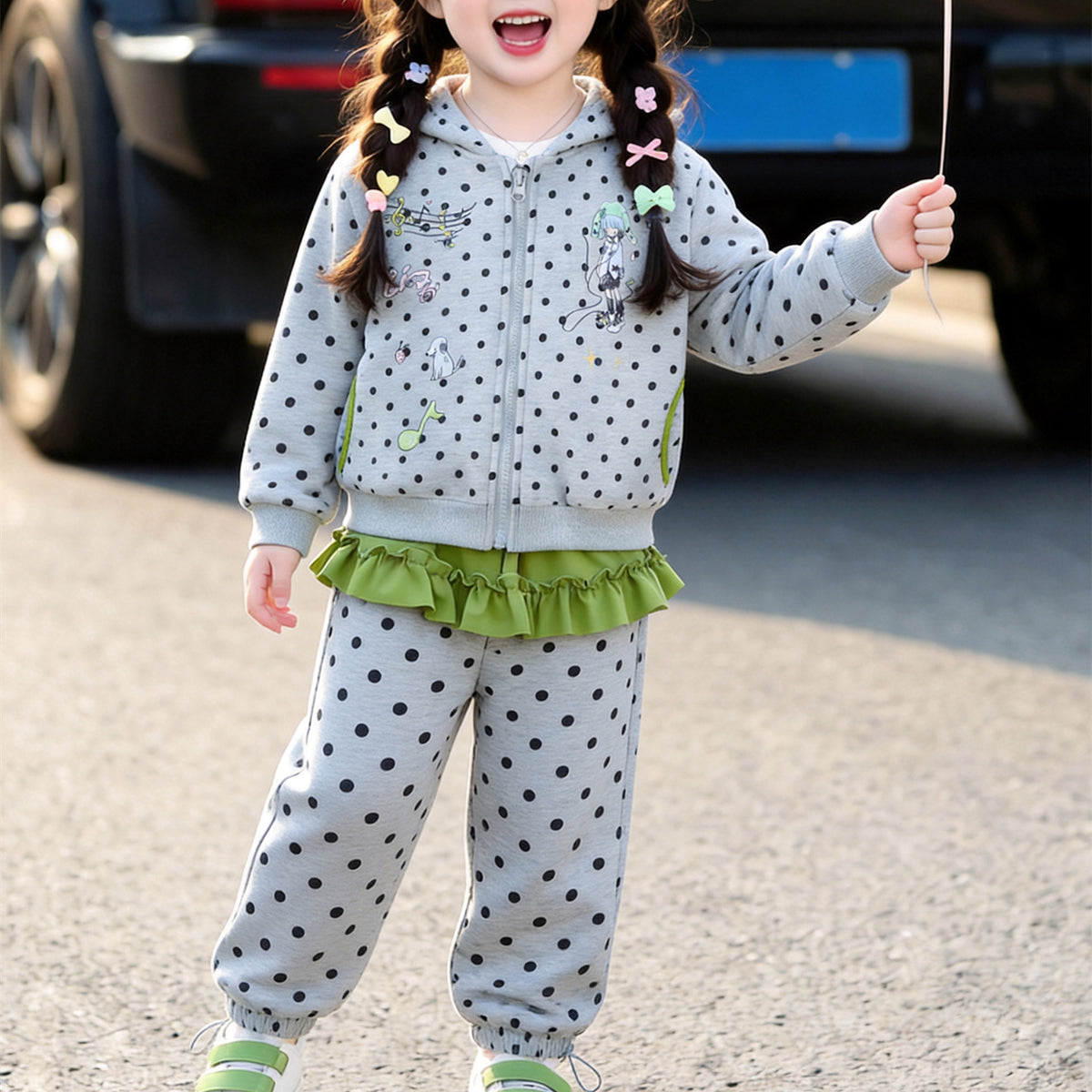 Casual Sporty Autumn 2-Piece Girls' Pants Suit, Ages 2-9 | Color: Grey | Image 2