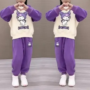 Modern Chic All-Season Casual Sporty Autumn 2-Piece Girls' Pants Suit, Ages 4-14 | Color: Purple | Image 1
