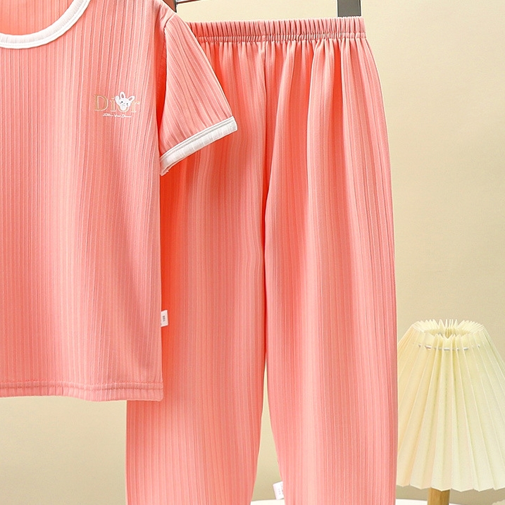Minimalist Summer 2-Piece Unisex Kids' Pants Suit, Ages 2-9 | Color: Pink | Image 2