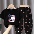 Modern Chic All-Season Minimalist Summer 2-Piece Girls' Pants Suit, Ages 2-9 | Color: Black | Image 1