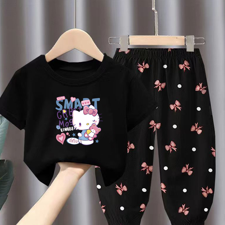 Modern Chic All-Season Minimalist Summer 2-Piece Girls' Pants Suit, Ages 2-9 | Color: Black | Image 1
