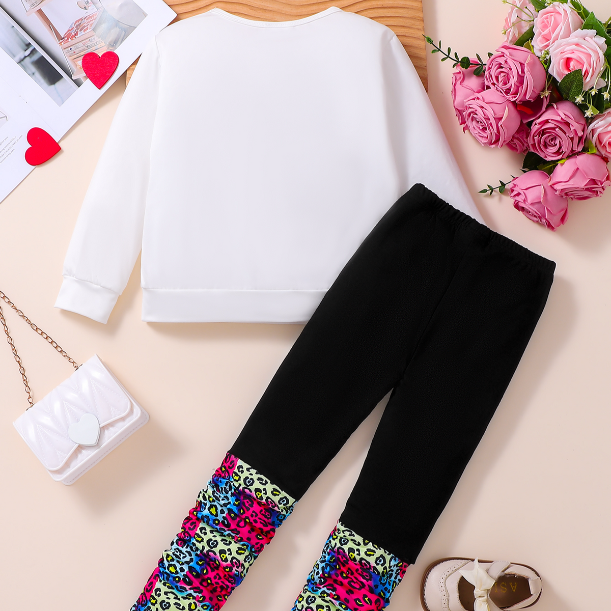 Trendy Autumn 2-Piece Girls' Pants Suit, Ages 2-9 | Color: White | Image 3