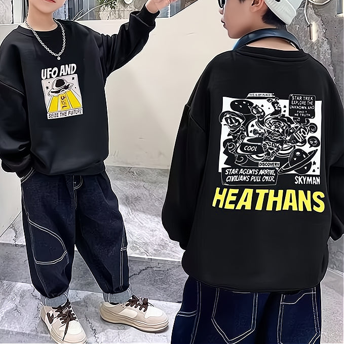 Minimalist Autumn Boys' Sweatshirt, Ages 2-13 | Color: Black | Image 1