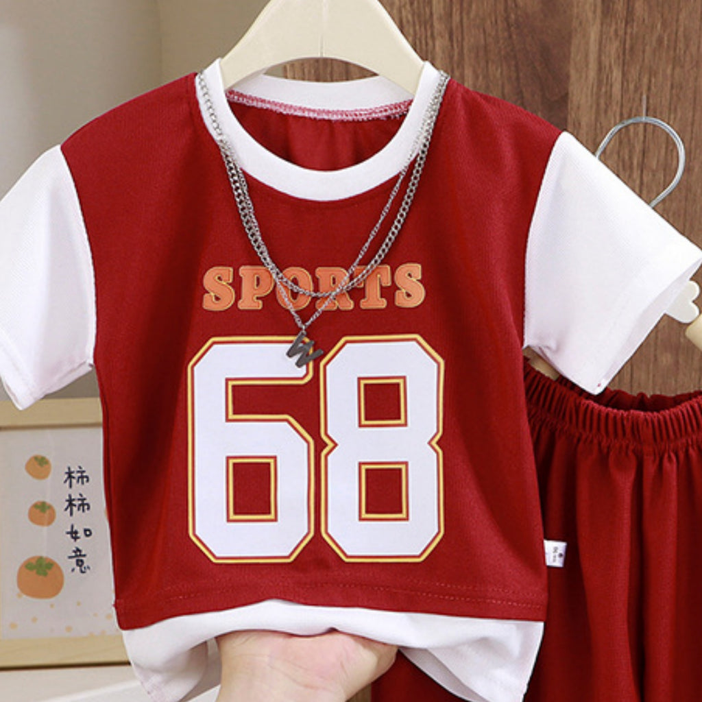 Casual Sporty Summer 2-Piece Boys' Pants Suit, Ages 2-7 | Color: Red | Image 3