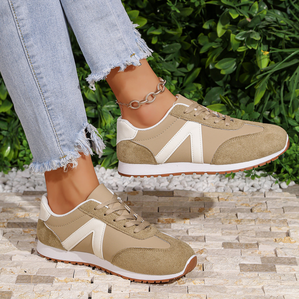 Modern Chic All-Season PU/Artificial Leather/Microfiber Leather Women's Fashion Sneaker | Color: Khaki | Image 2