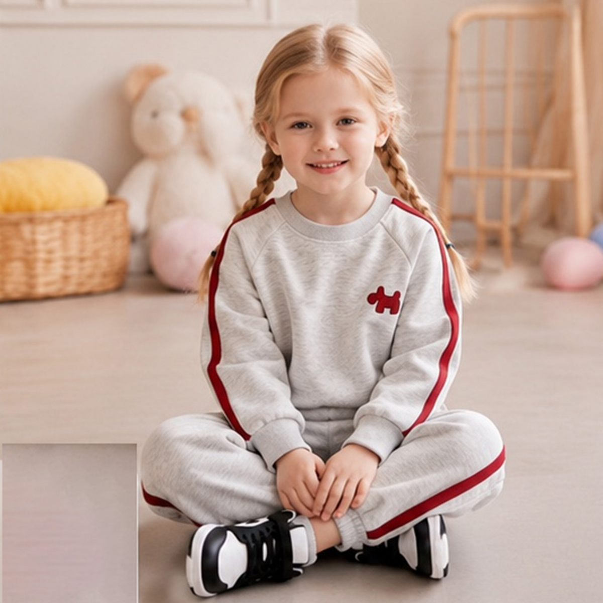 Casual Sporty Autumn 2-Piece Unisex Kids' Pants Suit, Ages 2-9 | Color: Red | Image 1