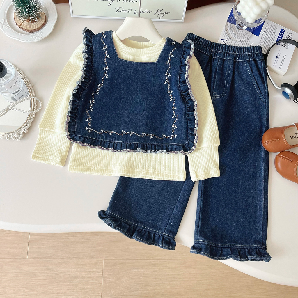 Casual Sporty Autumn 3-Piece Girls' Pants Suit, Ages 2-9 | Color: Blue | Image 1