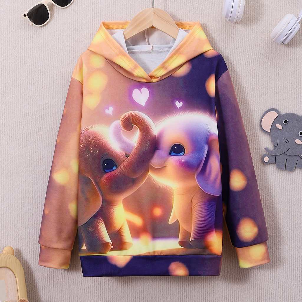 Casual Sporty Autumn Unisex Kids' Hoodie, Ages 4-13 | Color: Yellow | Image 1