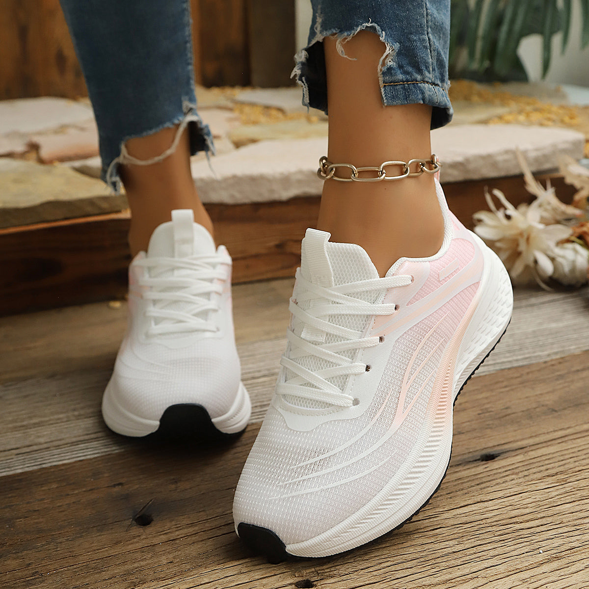 Modern Chic All-Season Net Women's Fashion Sneaker | Color: Pink | Image 2