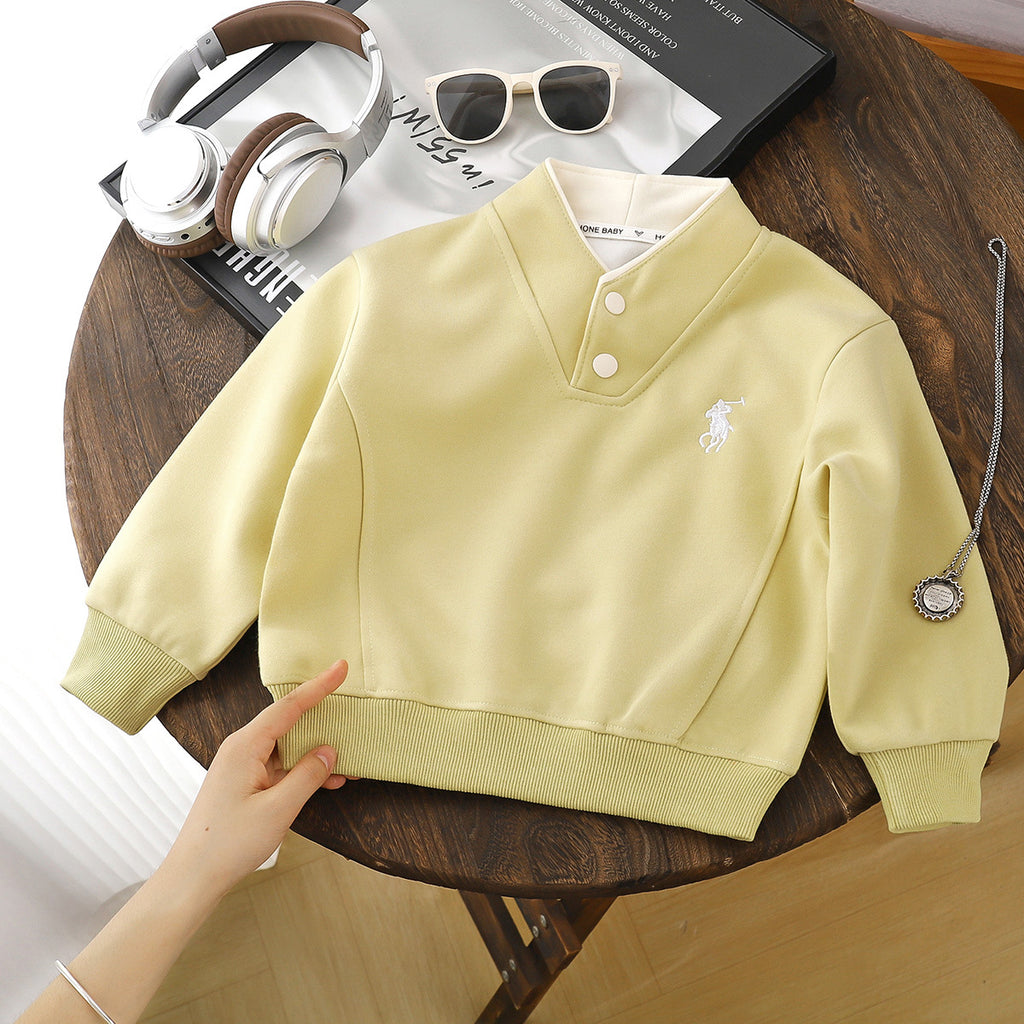 Modern Chic All-Season Casual Sporty Autumn Unisex Kids' Sweatshirt, Ages 2-13 | Color: Yellow | Image 1