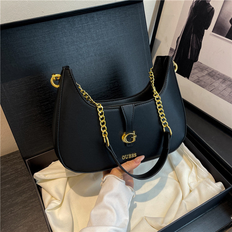 Modern Chic All-Season PU/Artificial Leather/Microfiber Leather, Cloth / Textile Women's Shoulder Bags Underarm Bags | Color: Black | Image 1