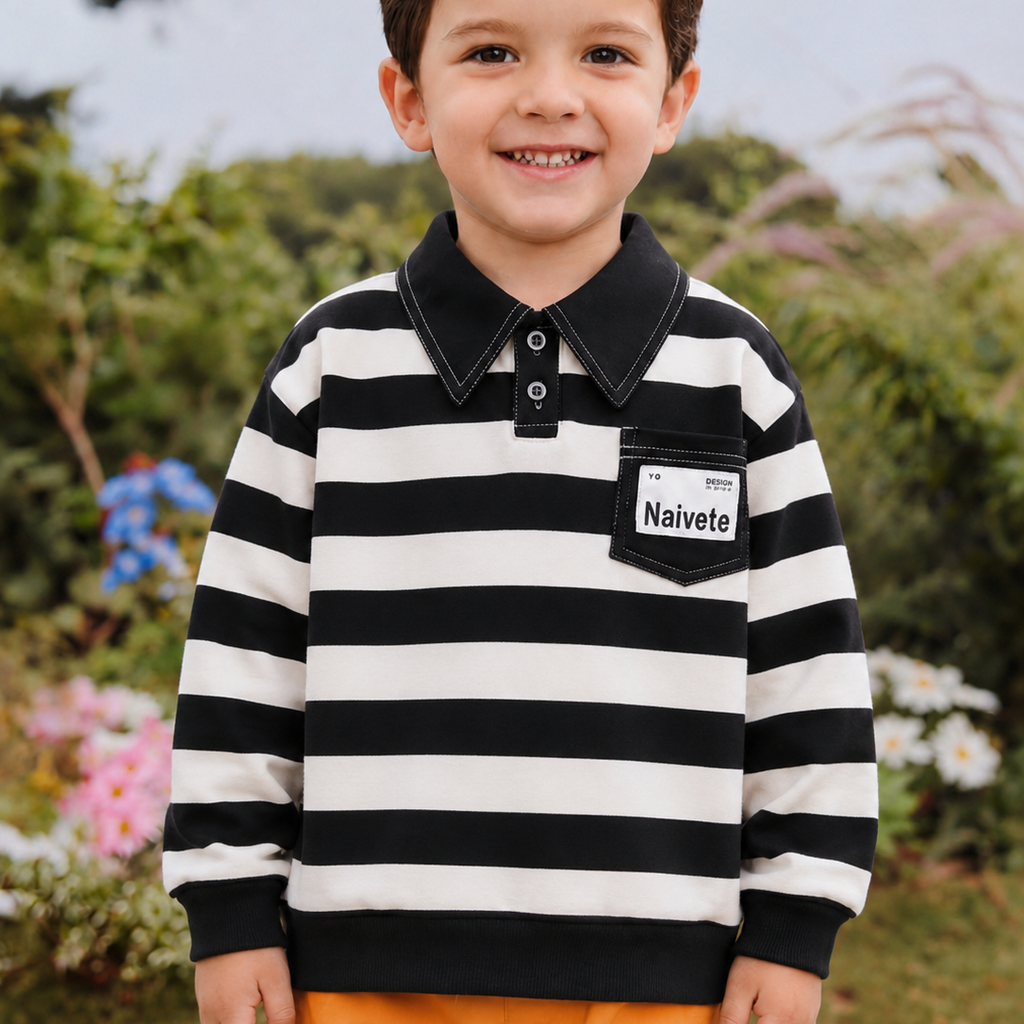 Modern Chic All-Season Casual Sporty Autumn Boys' Sweatshirt, Ages 2-9 | Color: Black&White | Image 3