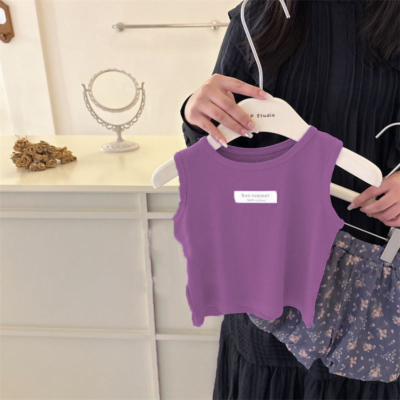 Minimalist Summer 2-Piece Girls' Pants Suit, Ages 2-7 | Color: Purple | Image 3
