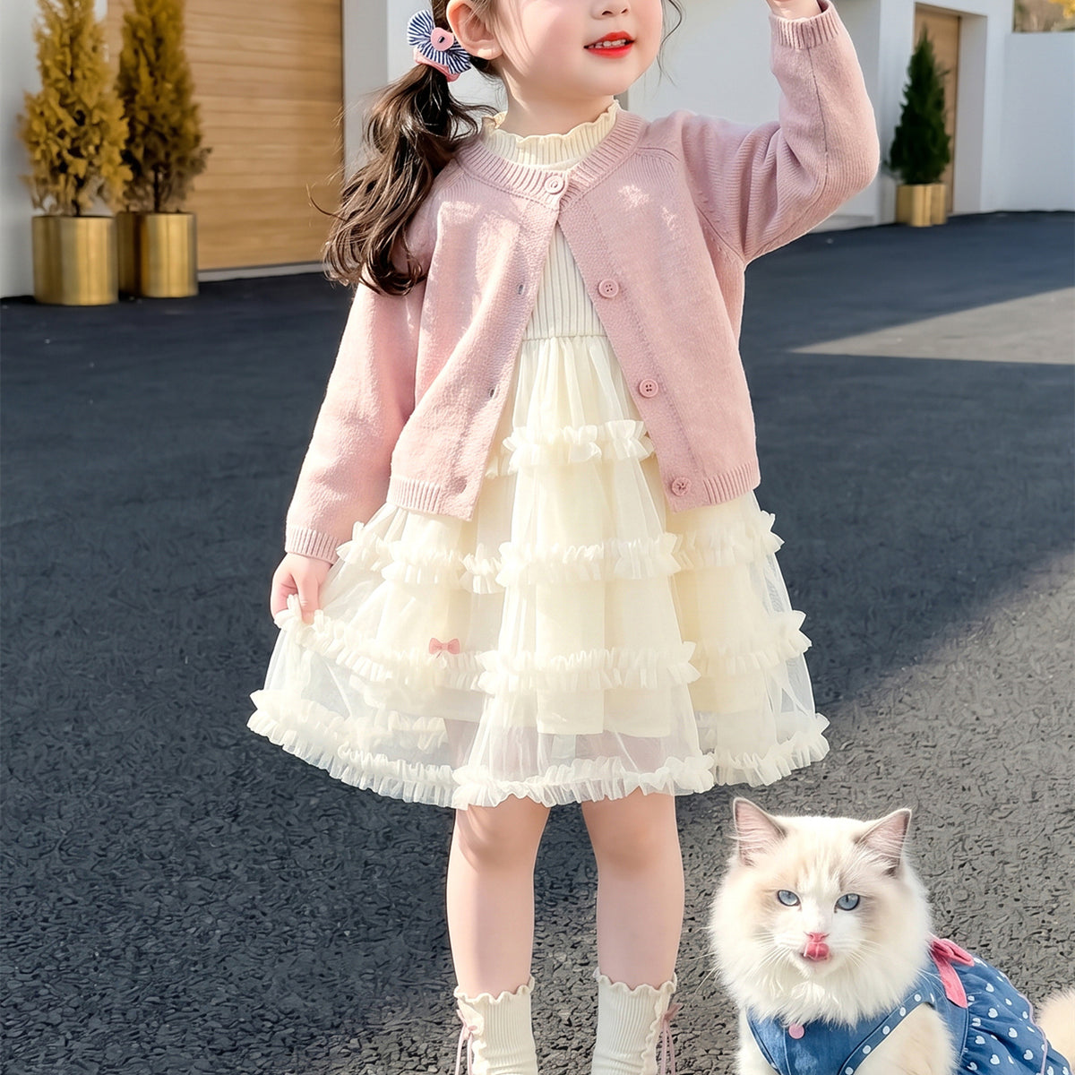 Sweet & Cute Autumn 2-Piece Girls' Dress Suit, Ages 2-9 | Color: Pink | Image 1