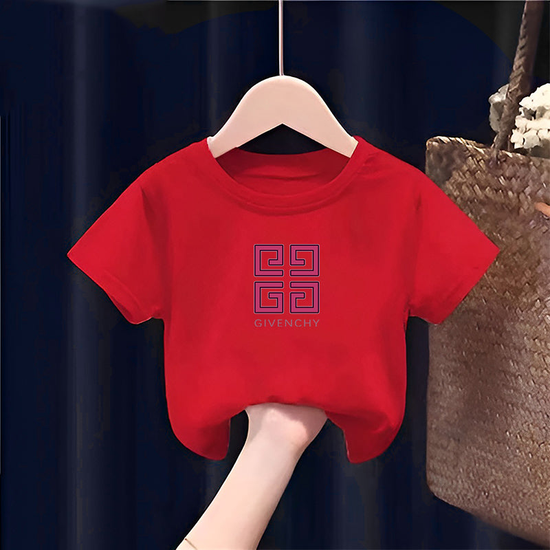 Modern Chic All-Season Minimalist Summer Unisex Kids' T-Shirt, Ages 2-7 | Color: Red | Image 1