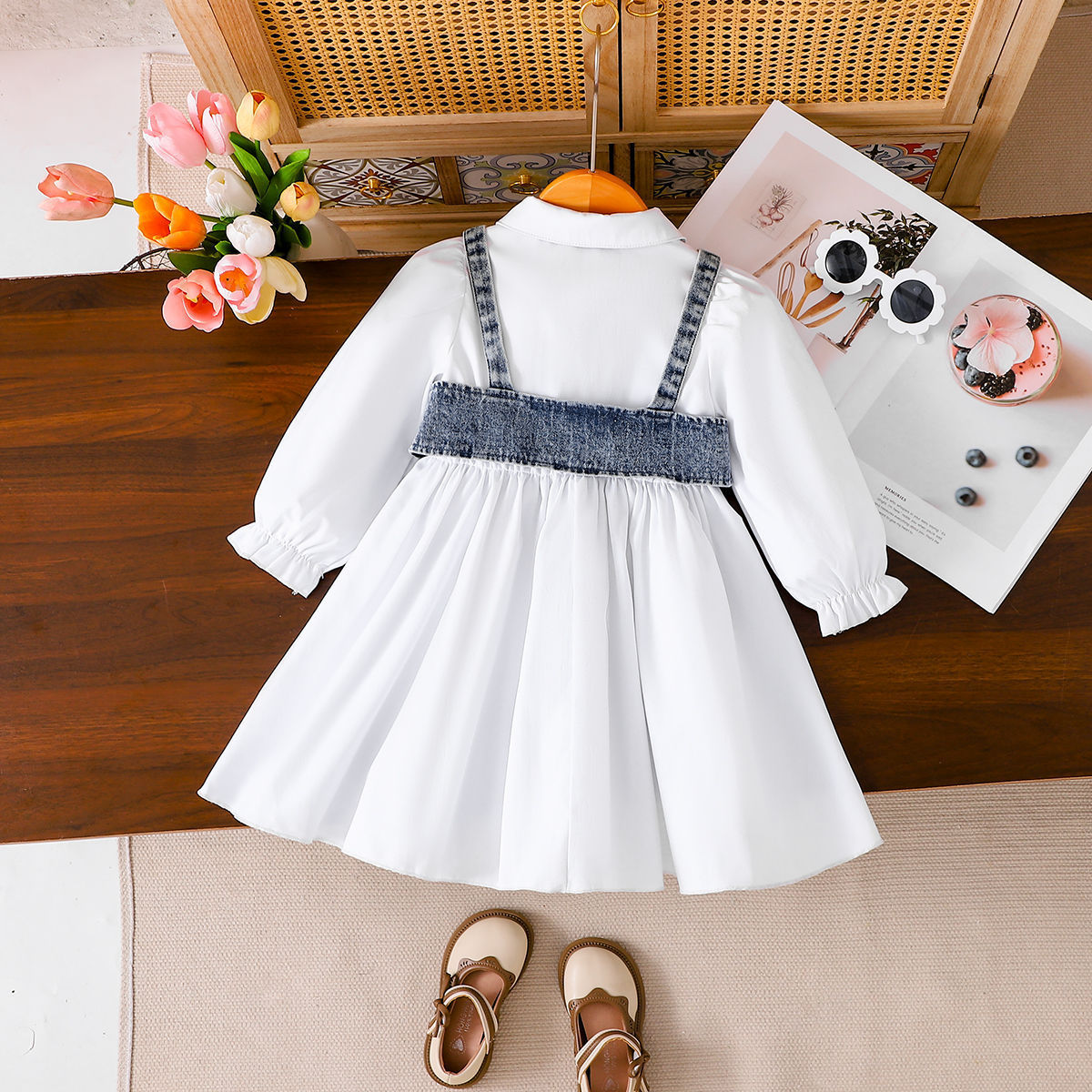 Trendy Autumn 2-Piece Girls' Dress Suit, Ages 2-7 | Color: White | Image 3