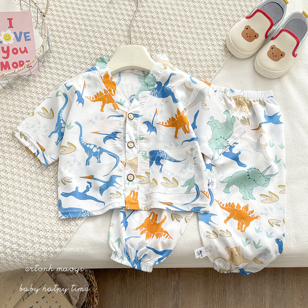 Casual Sporty Summer 2-Piece Unisex Kids' Pajama Set, Ages 2-11 | Color: Style 6 | Image 1