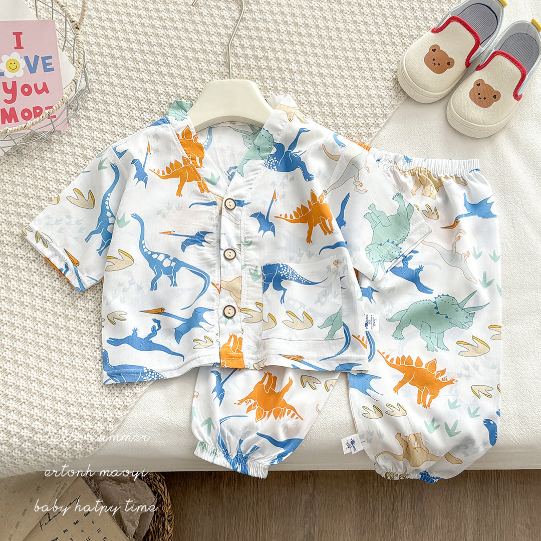 Casual Sporty Summer 2-Piece Unisex Kids' Pajama Set, Ages 2-11 | Color: Style 6 | Image 1