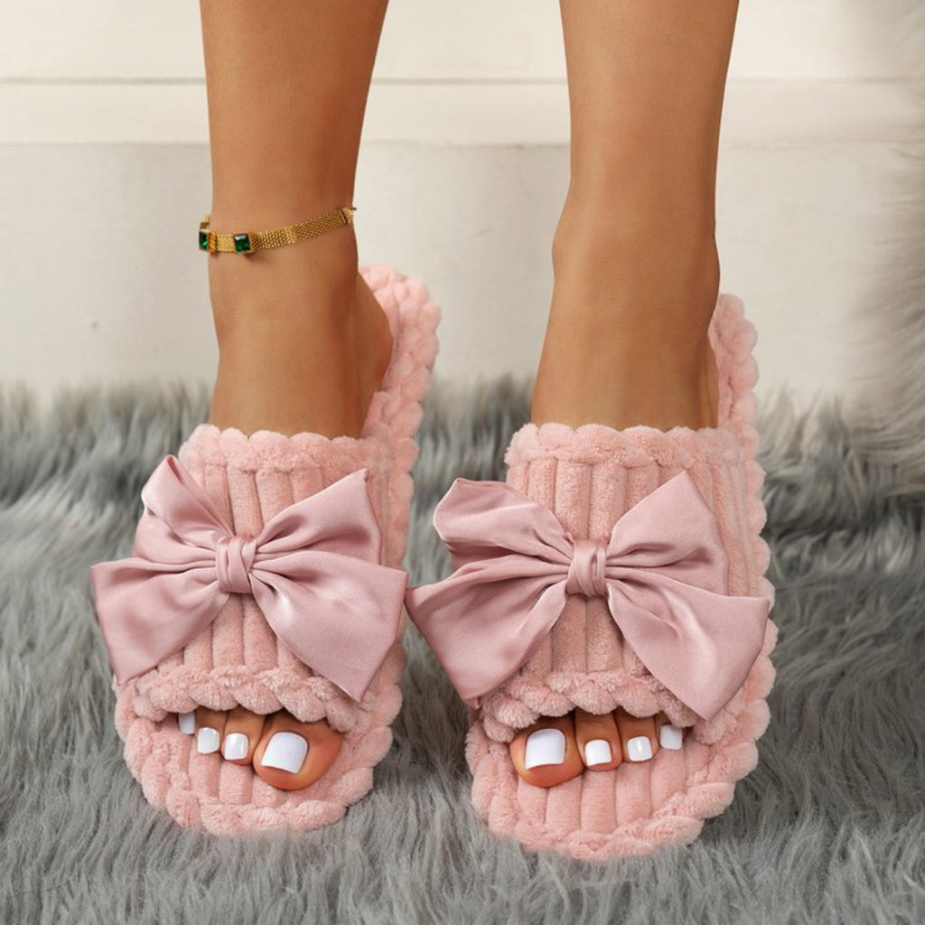 Modern Chic All-Season Velvet/Corduroy Women's Imitation Fur Slippers | Color: Pink | Image 2