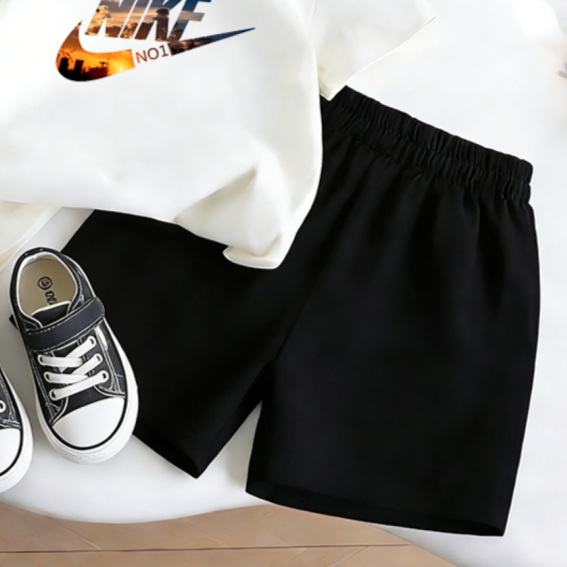 Modern Chic All-Season Casual Sporty Summer 2-Piece Unisex Kids' Pants Suit, Ages 2-9 | Color: White | Image 2