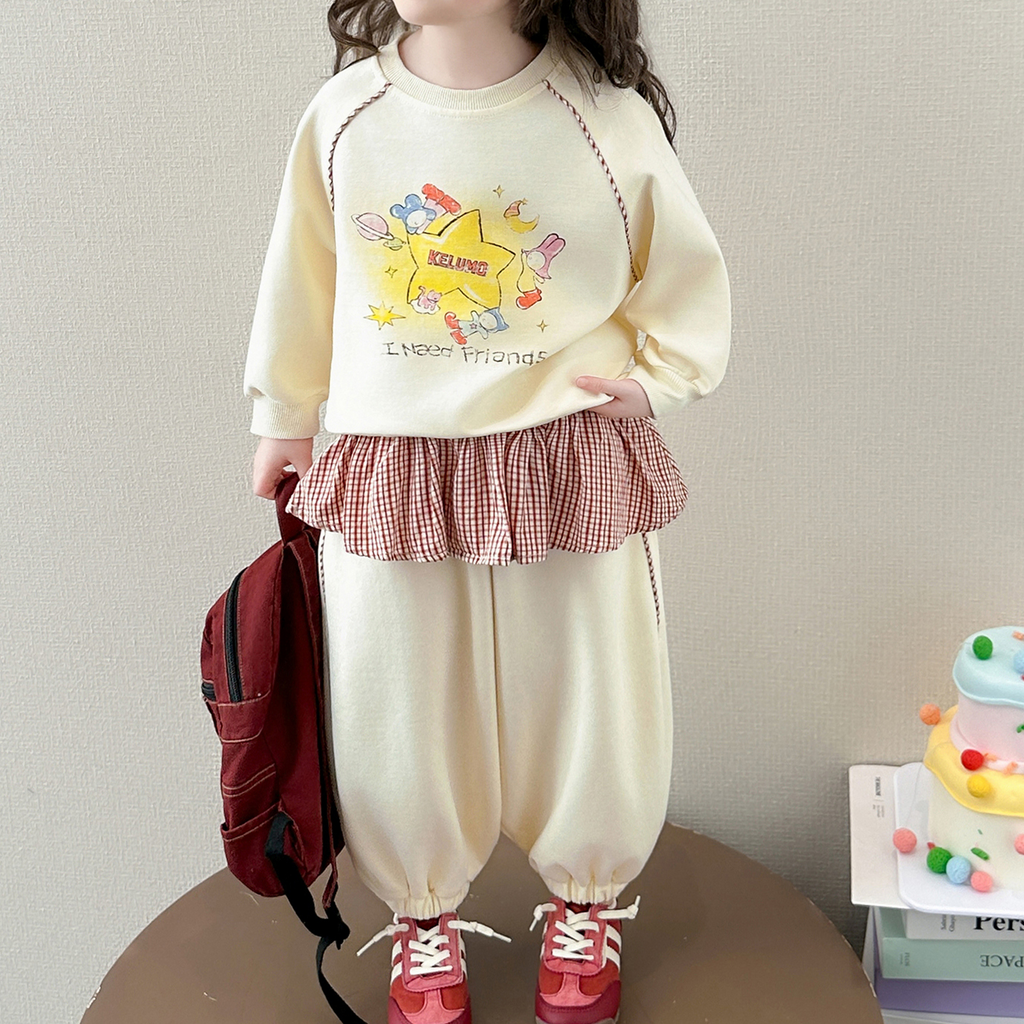 Casual Sporty Autumn 2-Piece Girls' Pants Suit, Ages 2-9 | Color: Apricot | Image 1