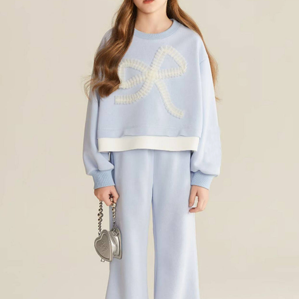 Modern Chic All-Season Minimalist Spring Girls' Pants Suit, Ages 4-14 | Color: Blue | Image 3