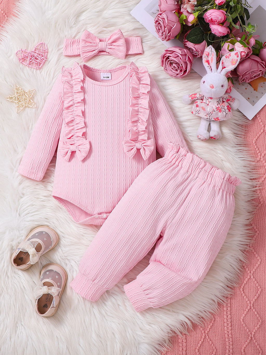 Sweet & Cute Autumn 3-Piece Baby Girls' Pants Suit, Ages 0-6 Months | Color: Pink | Image 1