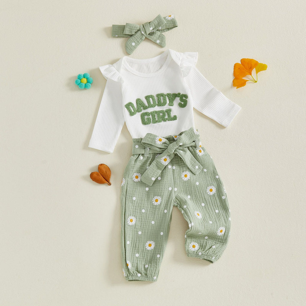 Trendy Autumn 2-Piece Baby Girls' Pants Suit, Ages 0-6 Months | Color: Light Green | Image 1