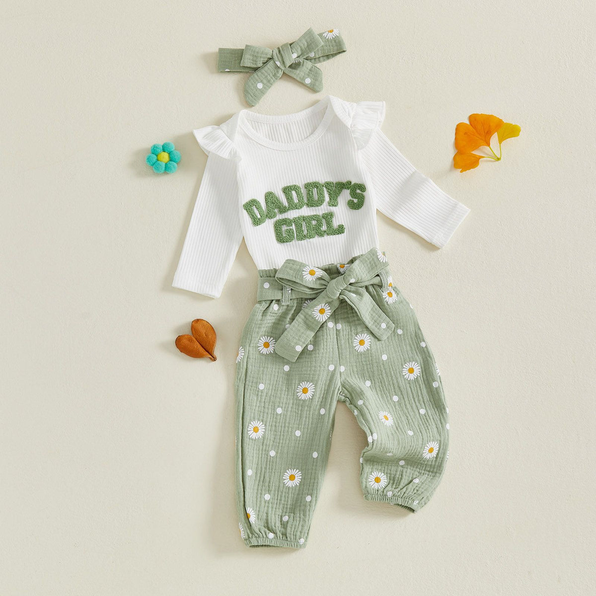Trendy Autumn 2-Piece Baby Girls' Pants Suit, Ages 0-6 Months | Color: Light Green | Image 1