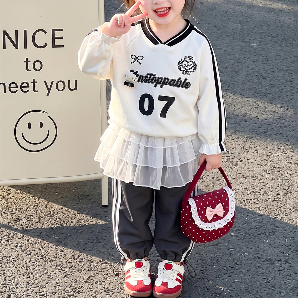 Modern Chic All-Season Casual Sporty Autumn 2-Piece Girls' Pants Suit, Ages 2-9 | Color: White | Image 1