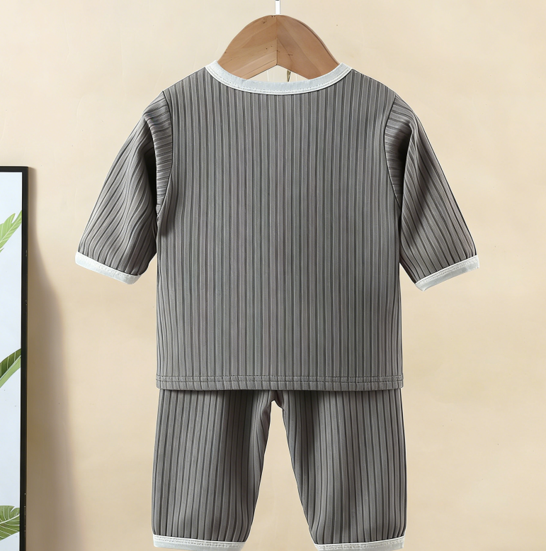 Minimalist Summer 2-Piece Unisex Kids' Pajama Set, Ages 2-9 | Color: Grey | Image 2