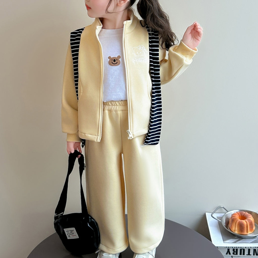 Modern Chic All-Season Casual Sporty Autumn 2-Piece Girls' Pants Suit, Ages 2-9 | Color: Yellow | Image 2