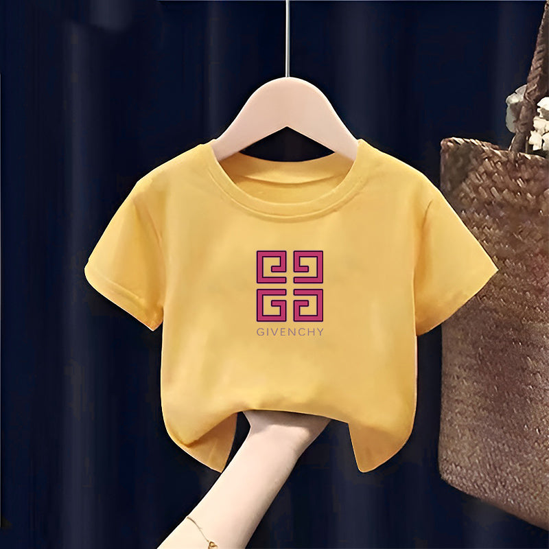 Modern Chic All-Season Minimalist Summer Unisex Kids' T-Shirt, Ages 2-7 | Color: Yellow | Image 1