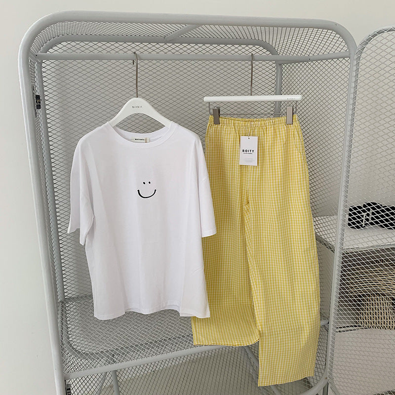 Modern Chic All-Season Minimalist Summer 2 Pcs Women 's Short  Sleeve Sleep Set | Color: Yellow | Image 1