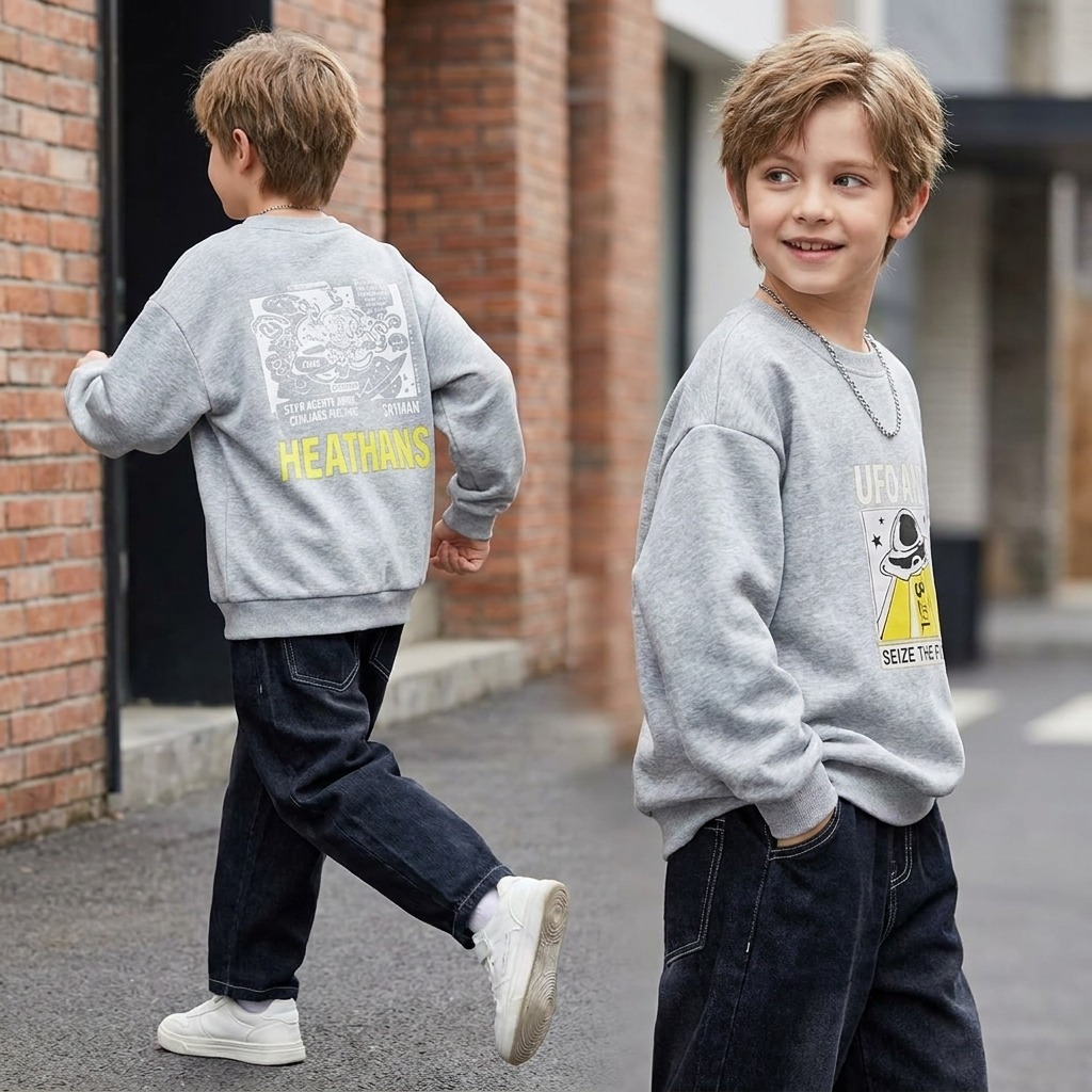 Minimalist Autumn Boys' Sweatshirt, Ages 2-13 | Color: Grey | Image 2