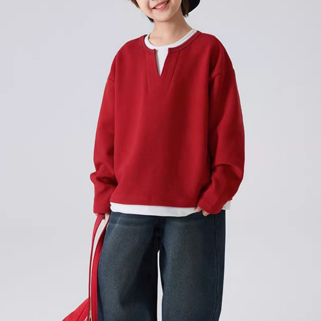 Modern Chic All-Season Minimalist Spring Boys' Sweatshirt, Ages 4-14 | Color: Red | Image 2