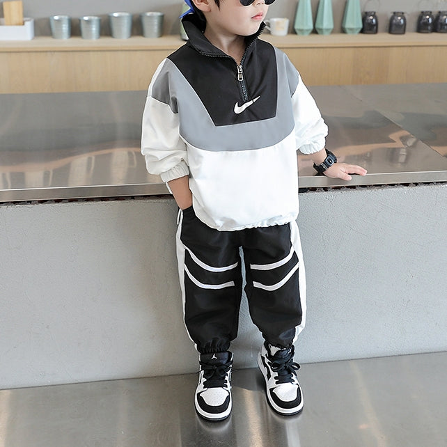 Modern Chic All-Season Casual Sporty Autumn 2-Piece Boys' Pants Suit, Ages 3-11 | Color: White | Image 1