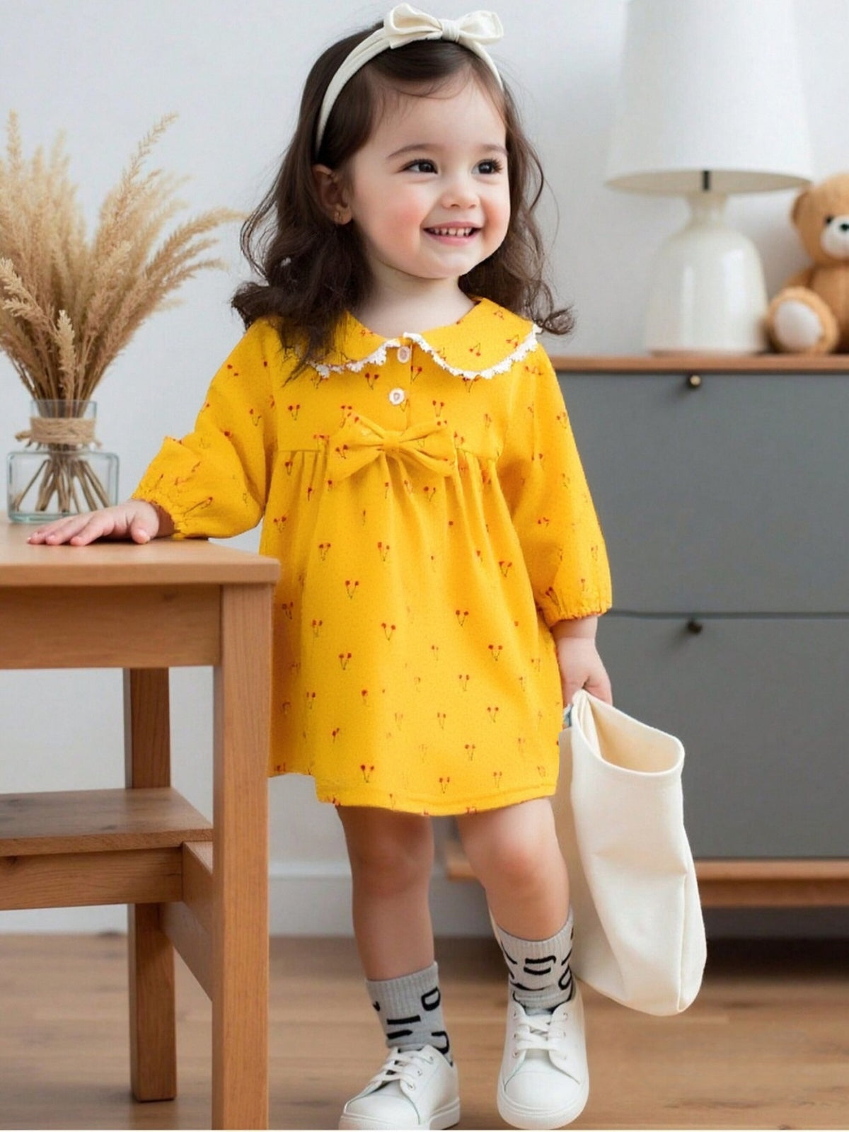 Sweet & Cute Autumn Baby Girls' Dress, Ages 1-24 Months | Color: Yellow | Image 1